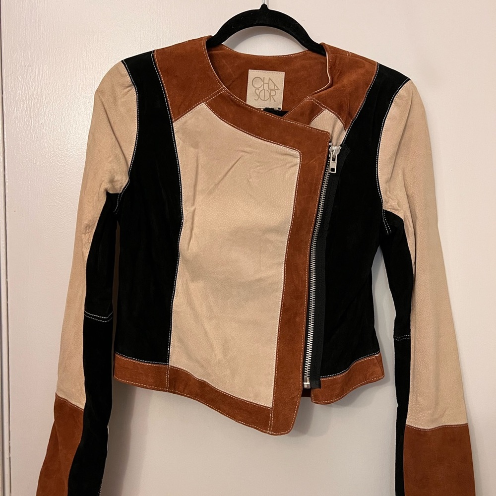 Chaser Brand 100% Suede Collarless Moto Jacket. Brand New With Tags, Never Worn